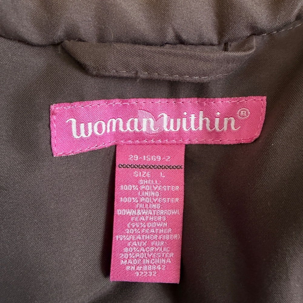 Woman Within Plus Size Faux Fur Down Parka Coat Brown Size Large #1985 - Picture 9 of 10
